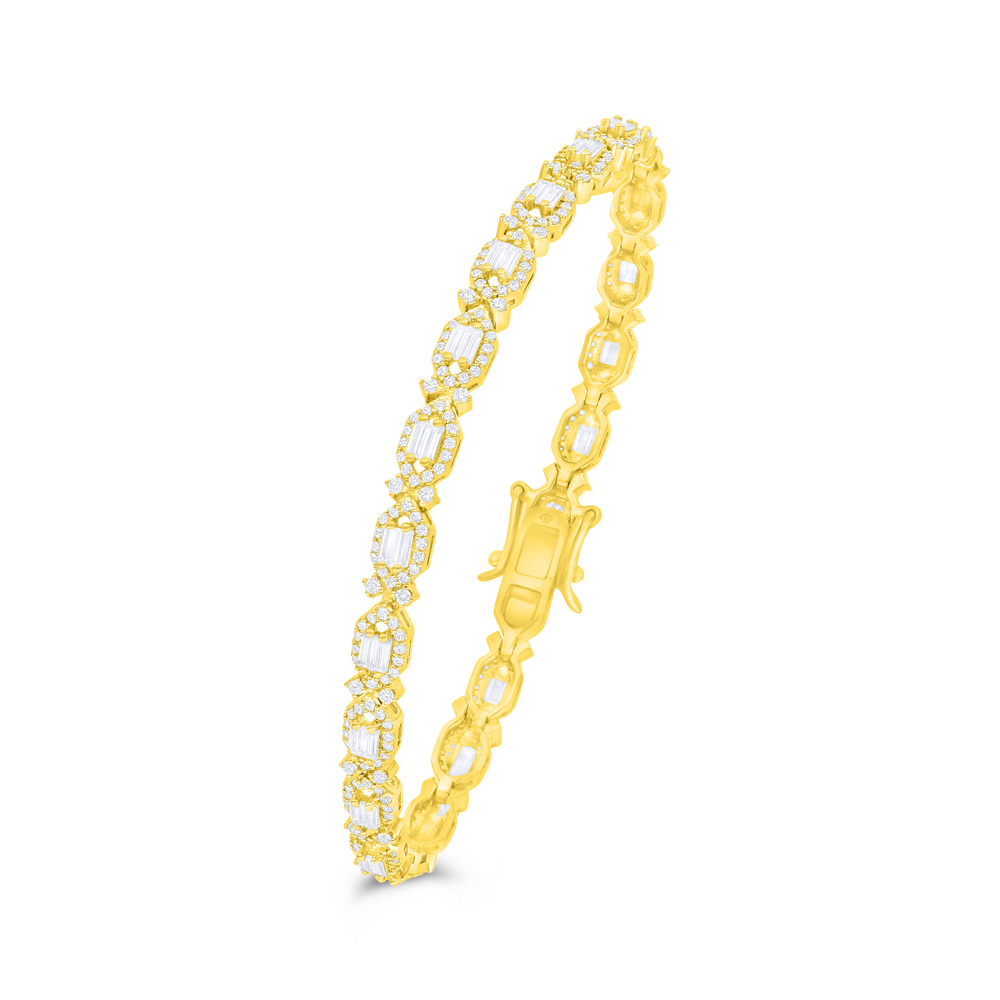 Sterling Silver 925 Bracelet Golden Plated Embedded With White Zircon