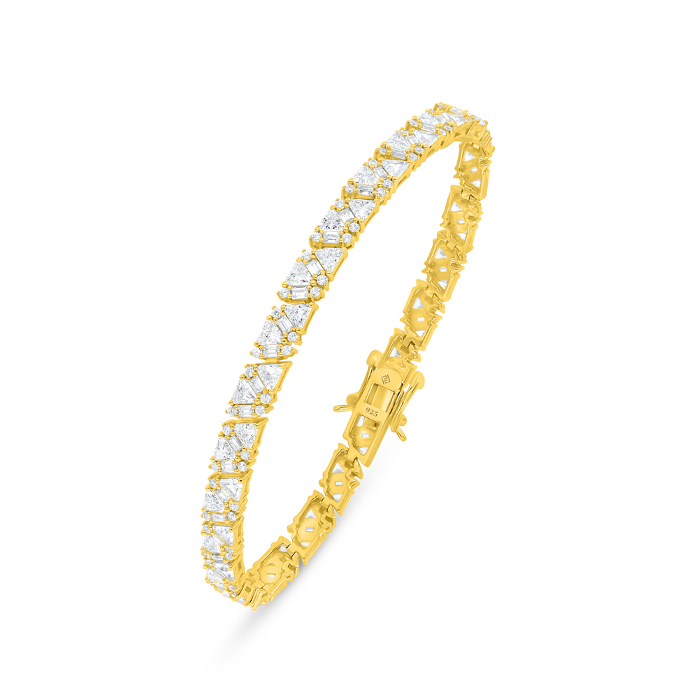 Sterling Silver 925 Bracelet Golden Plated Embedded With White Zircon