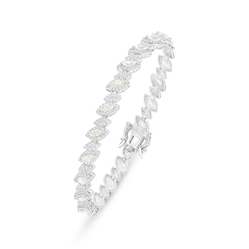 Sterling Silver 925 Bracelet Rhodium Plated Embedded With Yellow Diamond And White Zircon