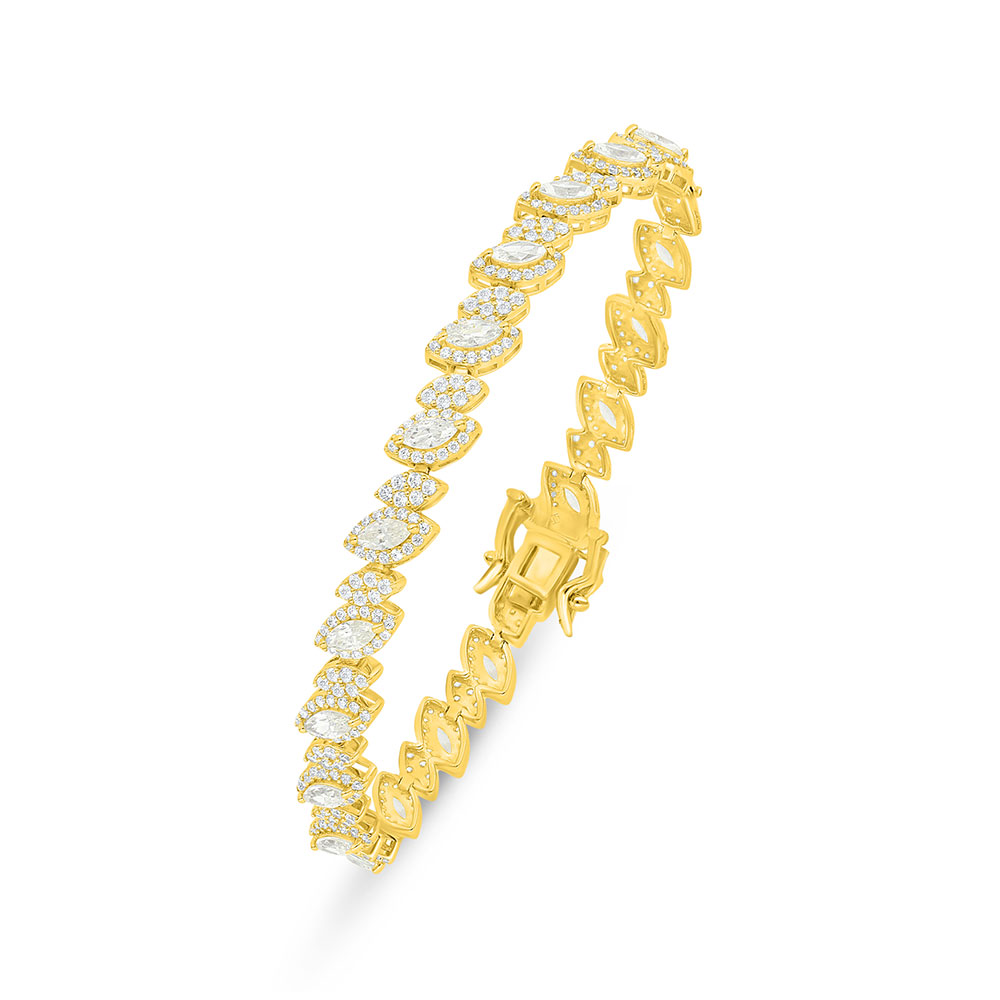 Sterling Silver 925 Bracelet Golden Plated Embedded With Yellow Diamond And White Zircon