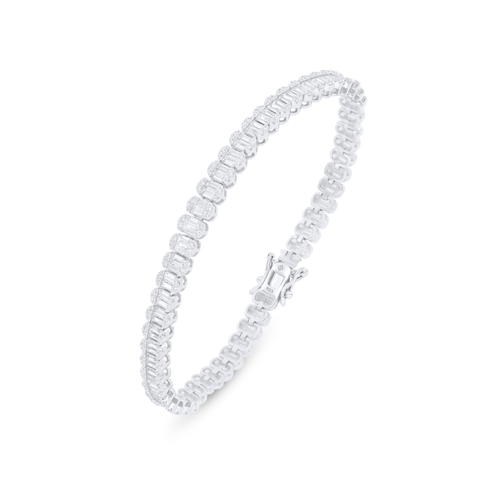 Sterling Silver 925 Bracelet Rhodium Plated Embedded With White Zircon