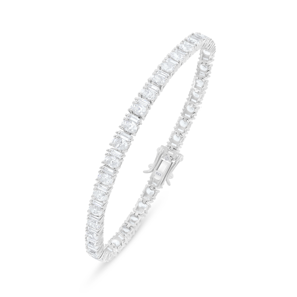 Sterling Silver 925 Bracelet Rhodium Plated Embedded With White Zircon