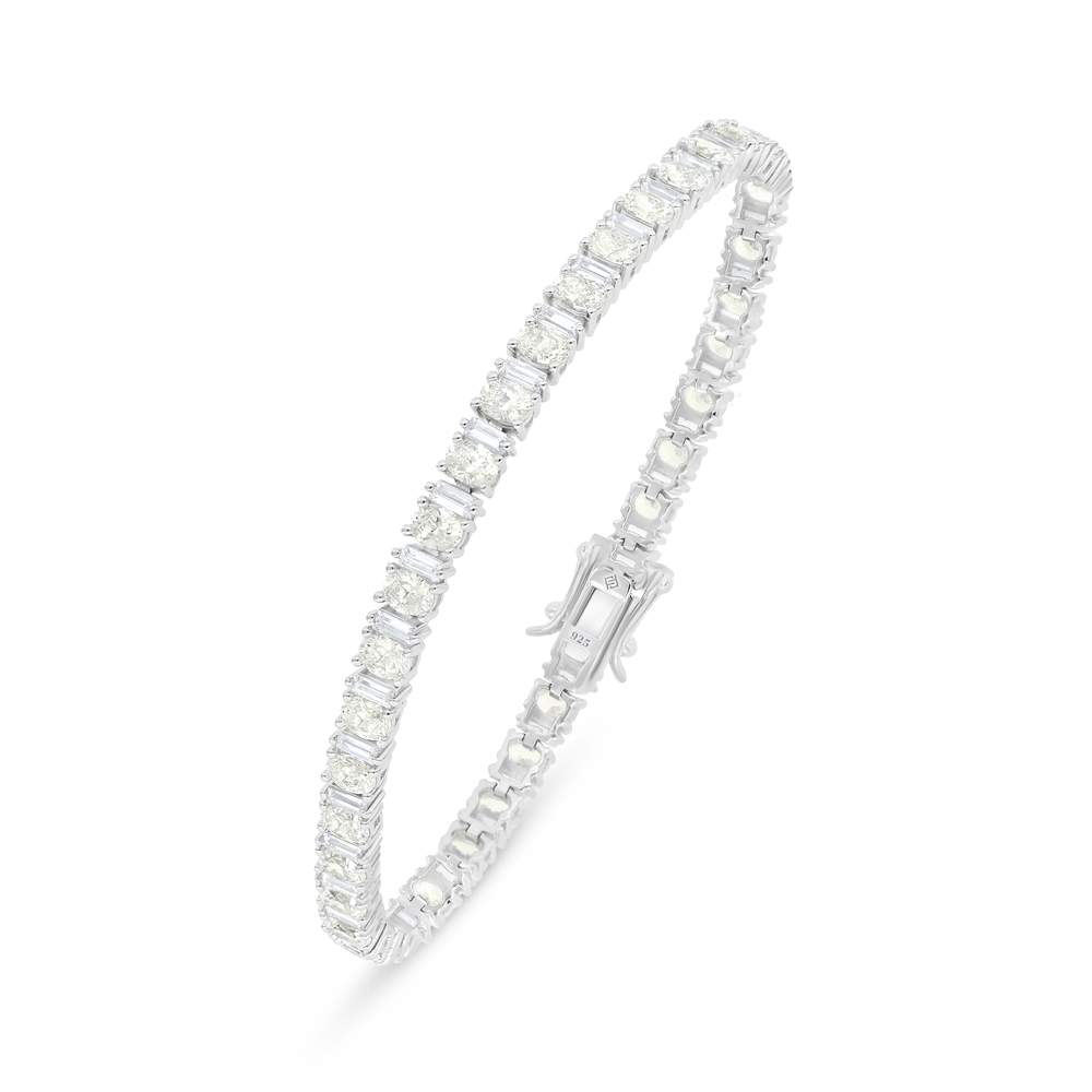 Sterling Silver 925 Bracelet Rhodium Plated Embedded With Yellow Diamond And White Zircon