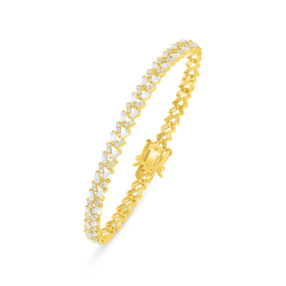 Sterling Silver 925 Bracelet Golden Plated Embedded With White Zircon