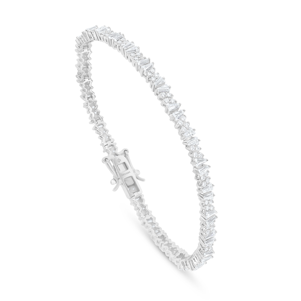 Sterling Silver 925 Bracelet Rhodium Plated Embedded With White Zircon