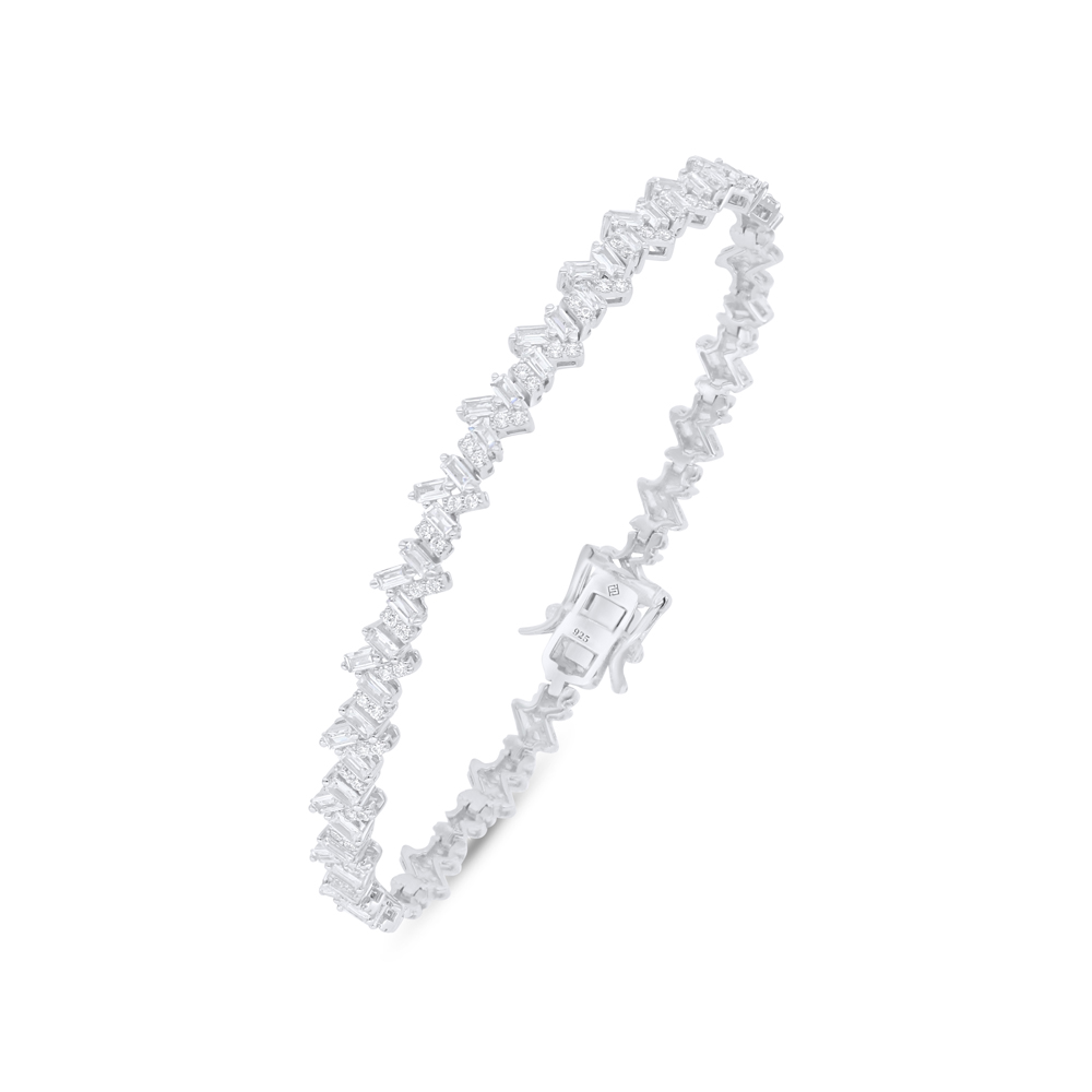 Sterling Silver 925 Bracelet Rhodium Plated Embedded With White Zircon