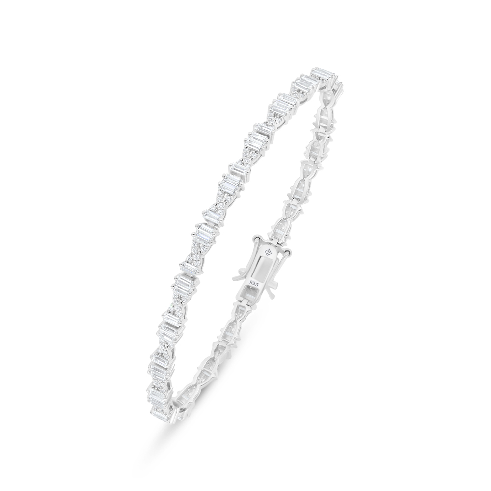 Sterling Silver 925 Bracelet Rhodium Plated Embedded With White Zircon