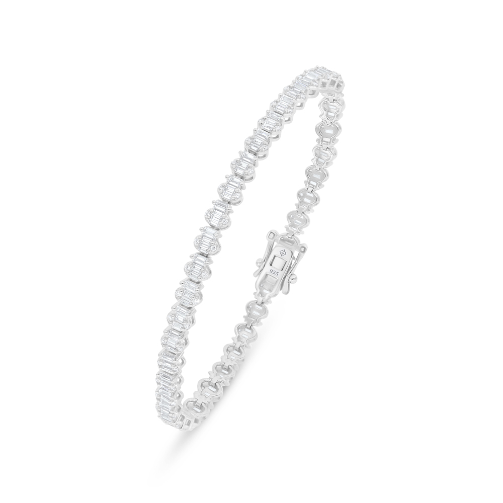 Sterling Silver 925 Bracelet Rhodium Plated Embedded With White Zircon