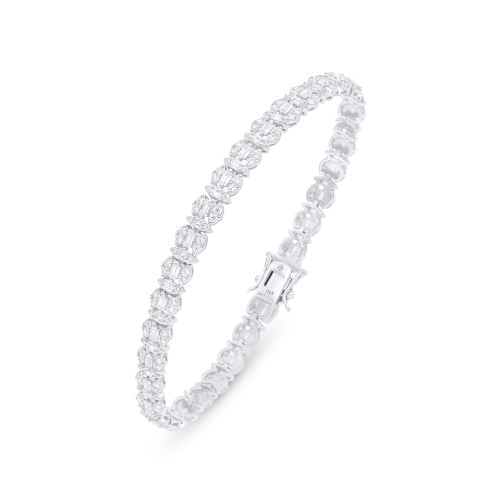 Sterling Silver 925 Bracelet Rhodium Plated Embedded With White Zircon