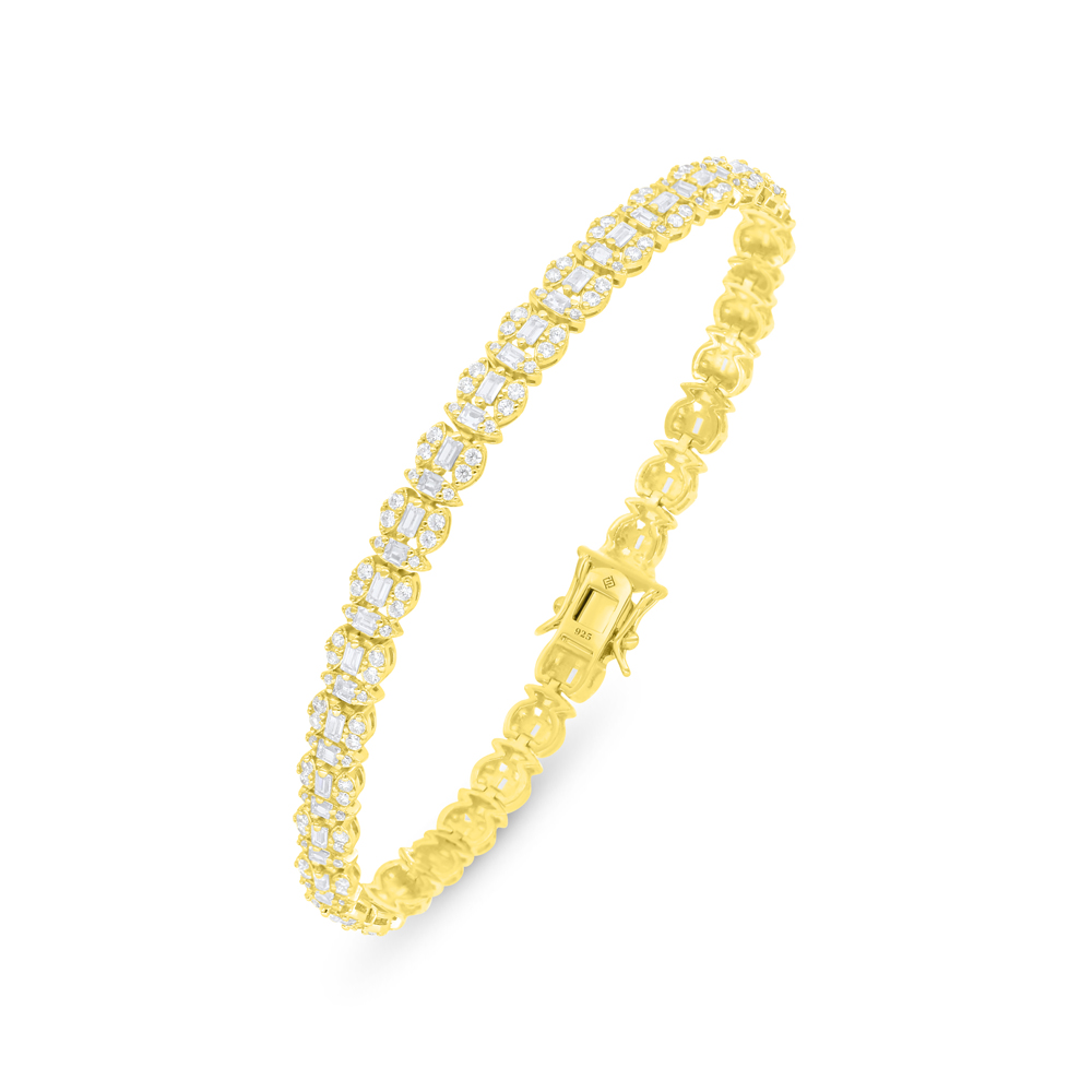 Sterling Silver 925 Bracelet Golden Plated Embedded With White Zircon