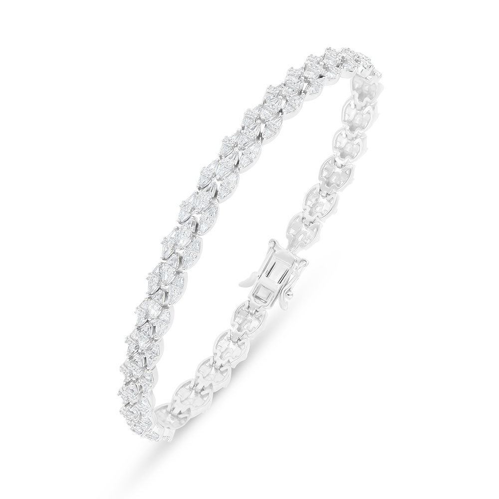 Sterling Silver 925 Bracelet Rhodium Plated Embedded With White Zircon