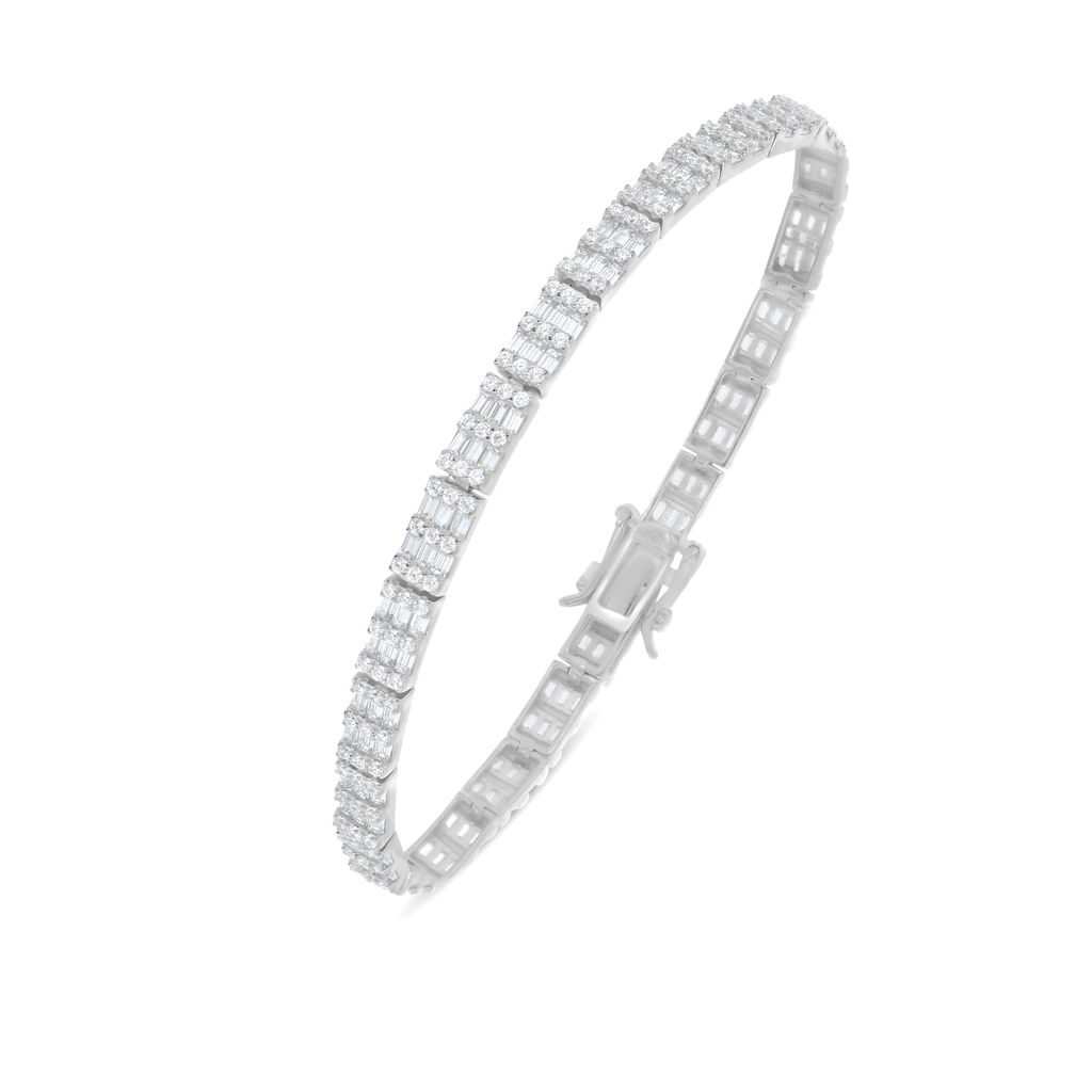 Sterling Silver 925 Bracelet Rhodium Plated Embedded With White Zircon