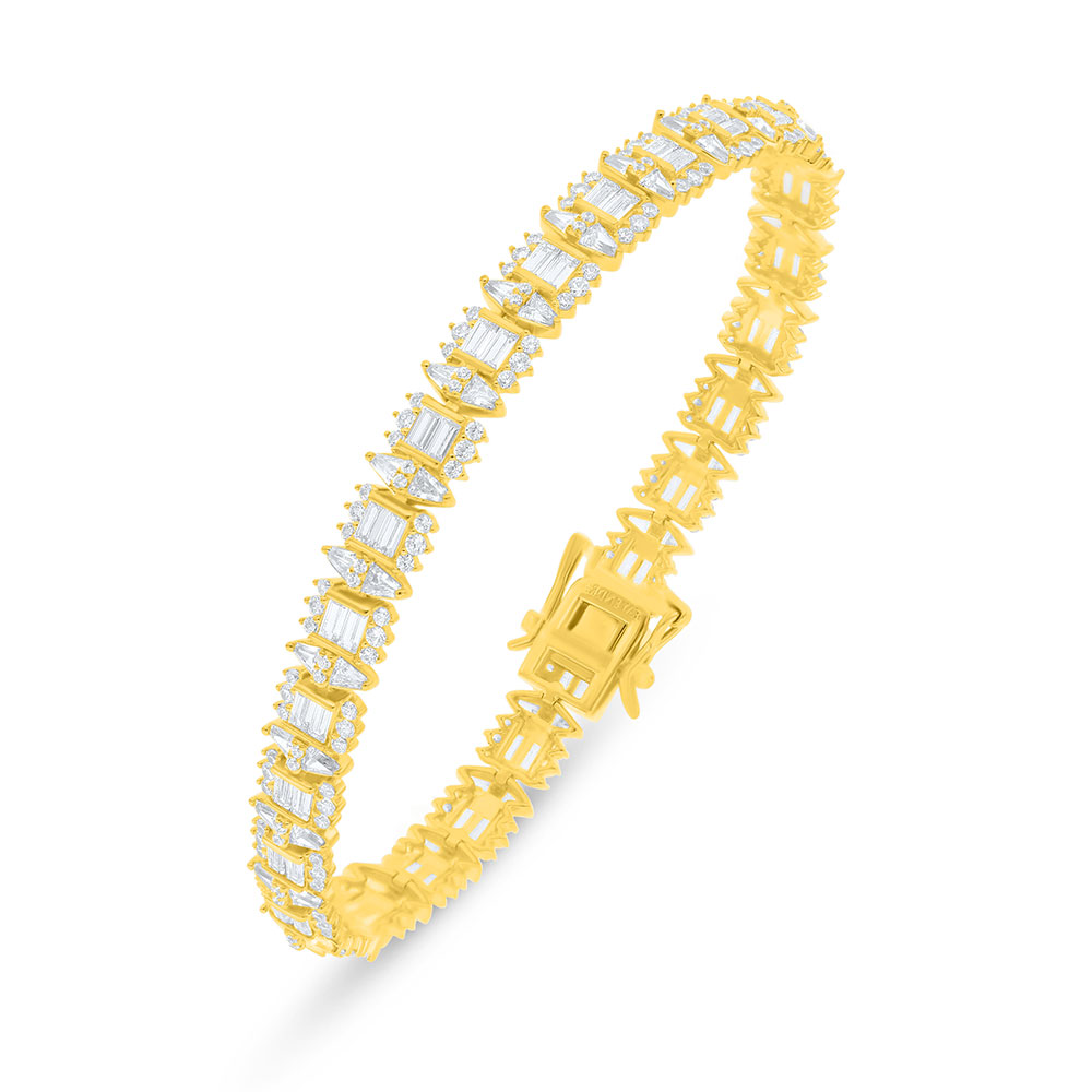 Sterling Silver 925 Bracelet Golden Plated Embedded With White Zircon