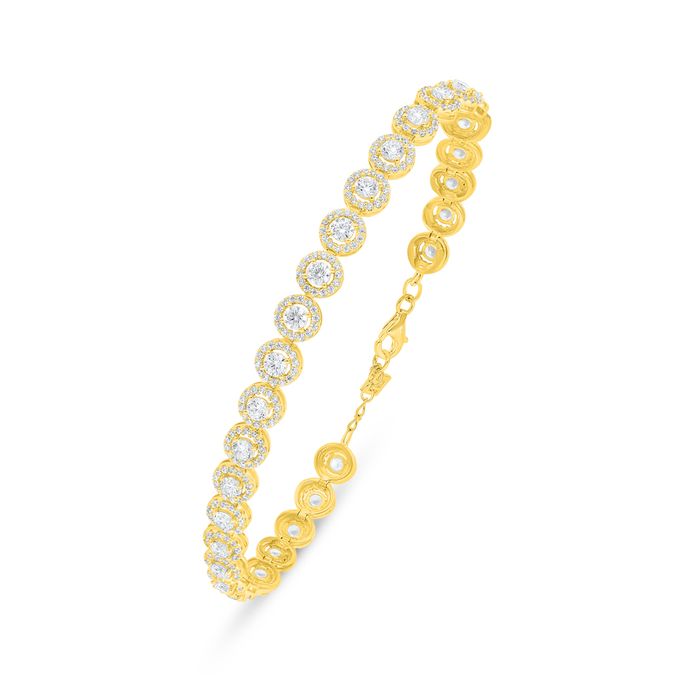 Sterling Silver 925 Bracelet Golden Plated Embedded With White Zircon