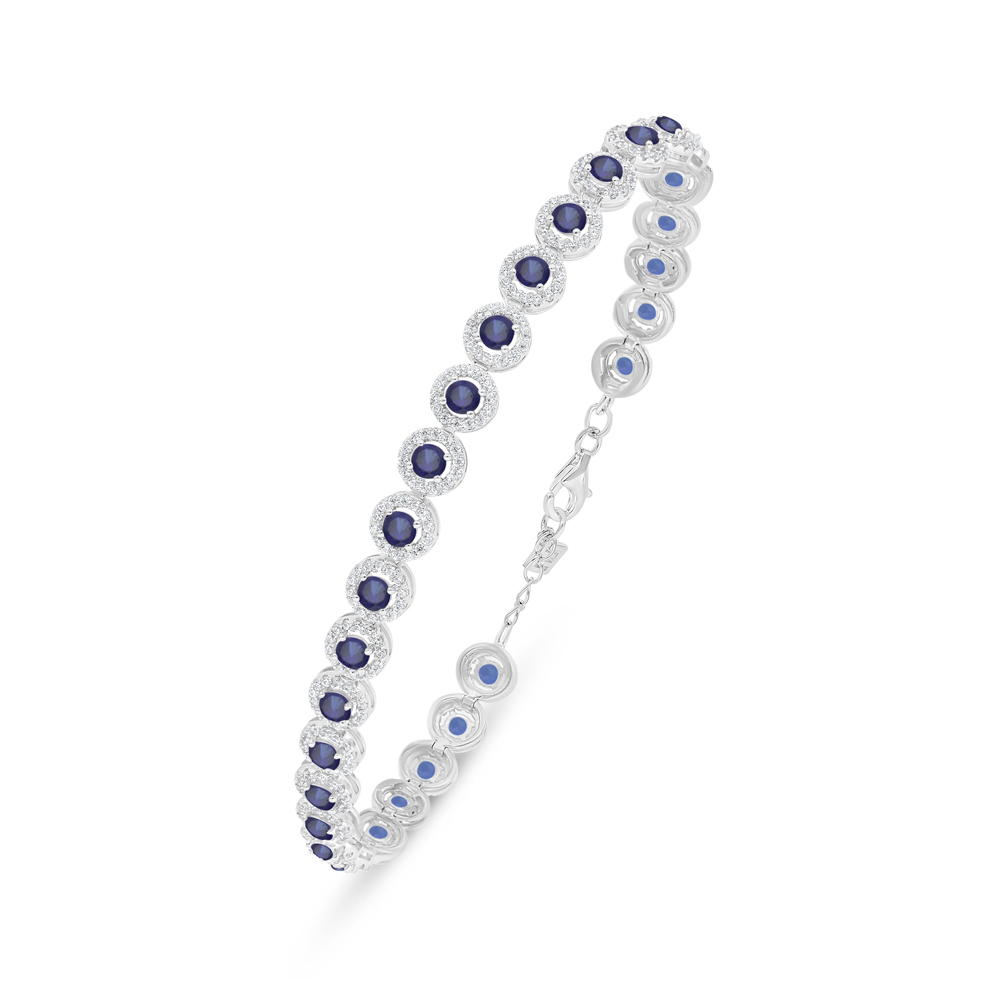 Sterling Silver 925 Bracelet Rhodium Plated Embedded With Sapphire Corundum And White Zircon