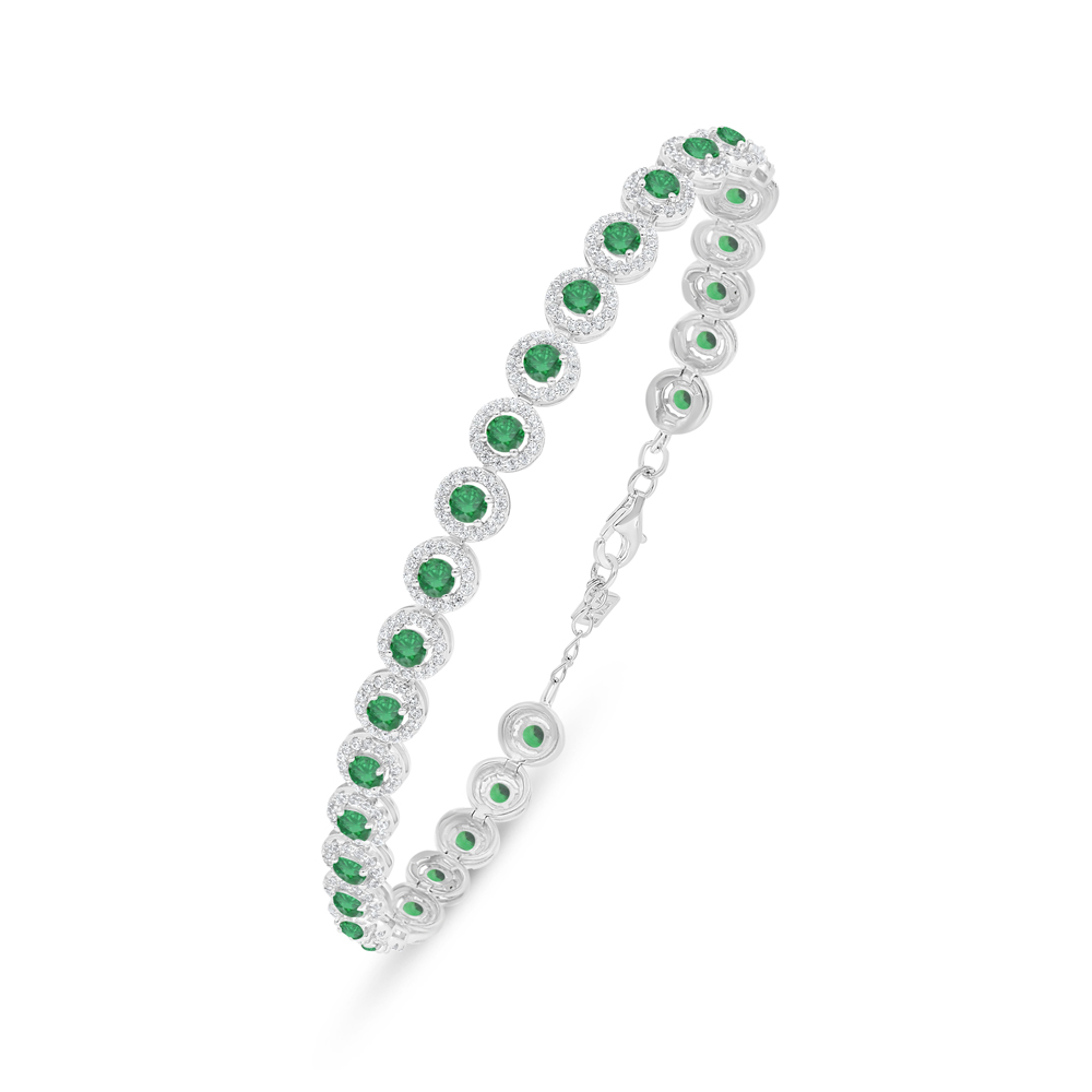 Sterling Silver 925 Bracelet Rhodium Plated Embedded With Emerald Zircon And White Zircon