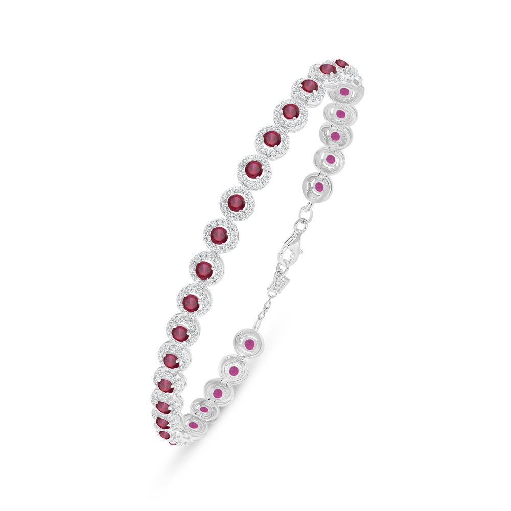 Sterling Silver 925 Bracelet Rhodium Plated Embedded With Ruby Corundum And White Zircon