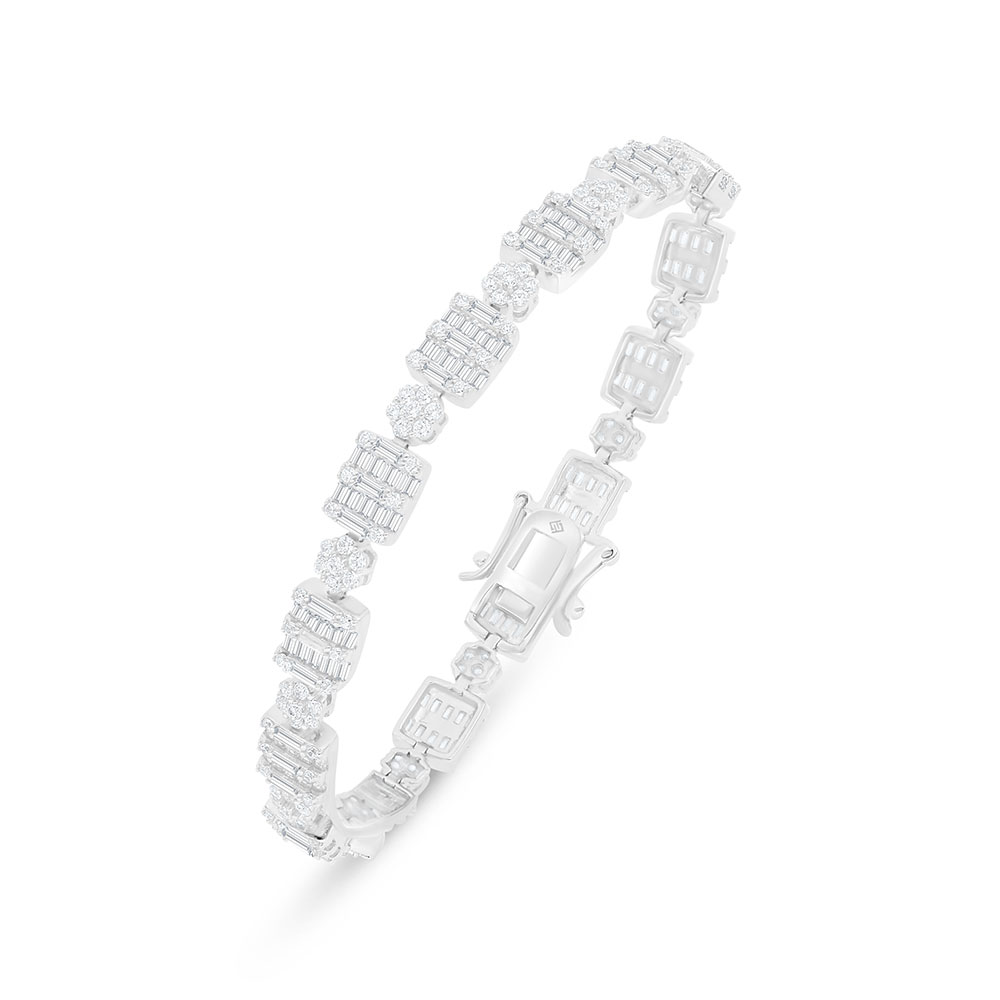 Sterling Silver 925 Bracelet Rhodium Plated Embedded With White Zircon