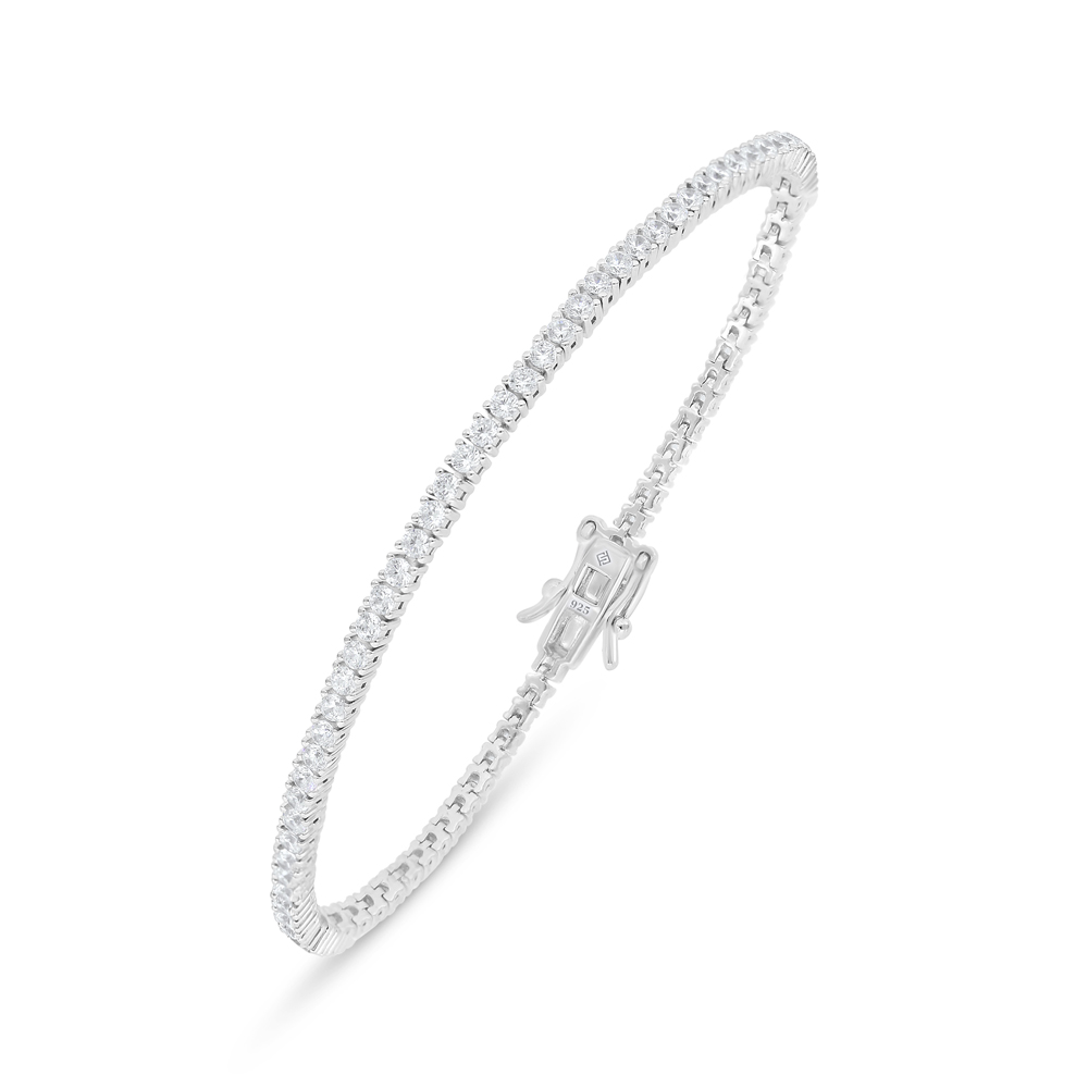 Sterling Silver 925 Bracelet Rhodium Plated Embedded With White Zircon