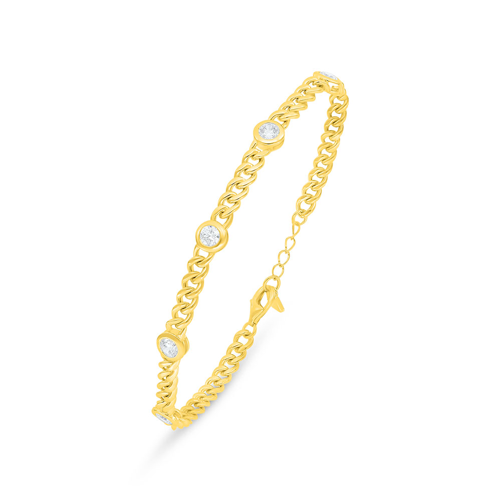 Sterling Silver 925 Bracelet Golden Plated Embedded With Yellow Diamond 