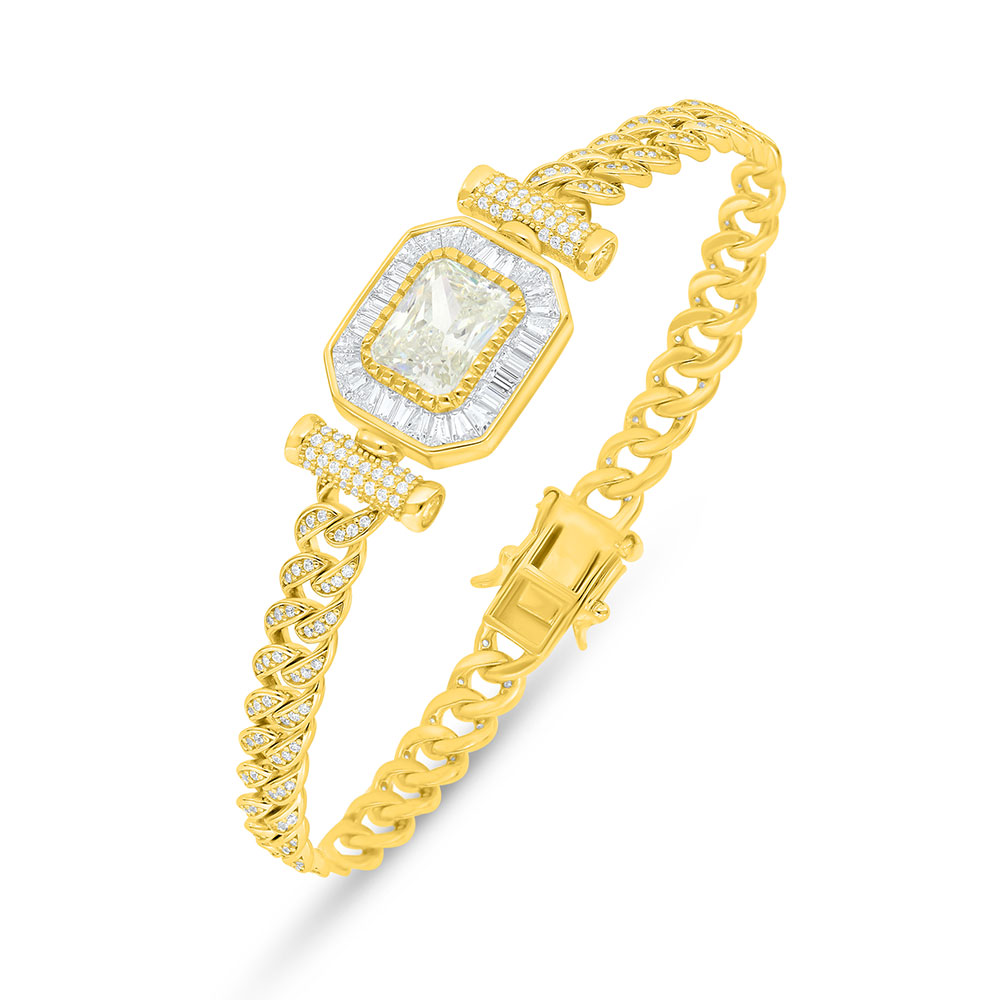 Sterling Silver 925 Bracelet Golden Plated Embedded With Yellow Diamond And White Zircon