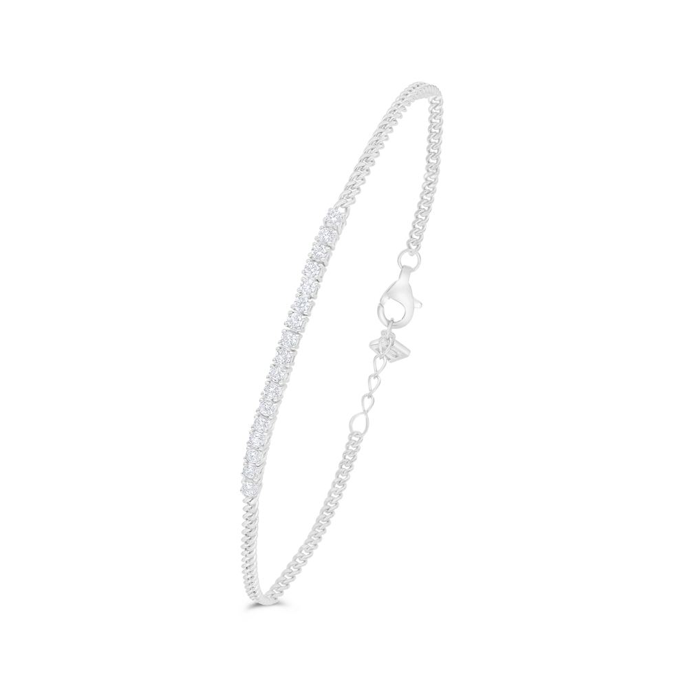 Sterling Silver 925 Bracelet Rhodium Plated Embedded With White Zircon