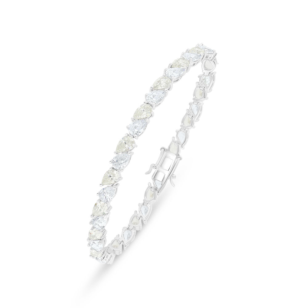 Sterling Silver 925 Bracelet Rhodium Plated Embedded With Yellow Diamond And White Zircon