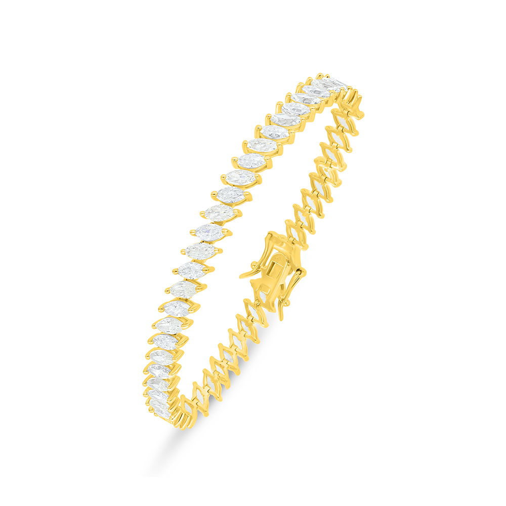 Sterling Silver 925 Bracelet Golden Plated Embedded With Yellow Diamond And White Zircon