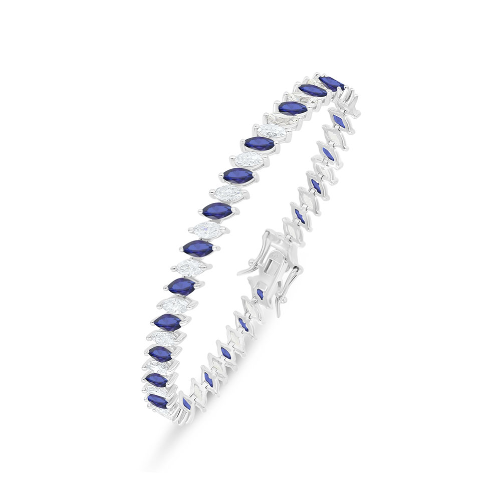 Sterling Silver 925 Bracelet Rhodium Plated Embedded With Sapphire Corundum And White Zircon