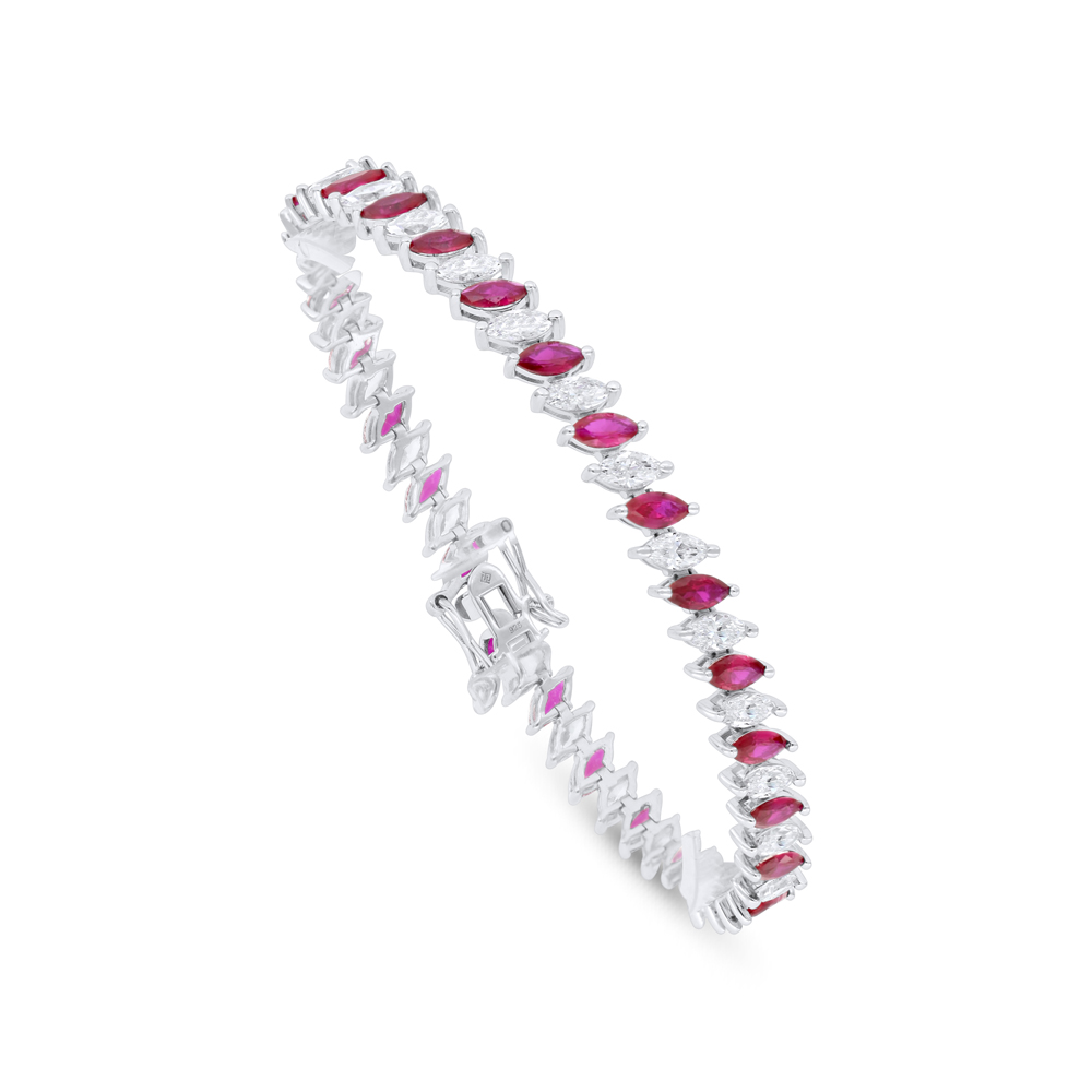 Sterling Silver 925 Bracelet Rhodium Plated Embedded With Ruby Corundum And White Zircon