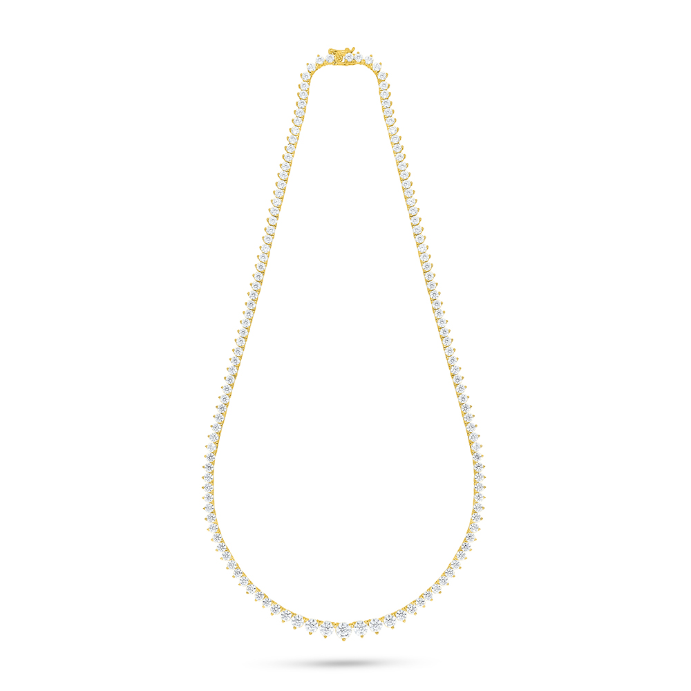 Sterling Silver 925 Necklace Golden Plated Embedded With White Zircon
