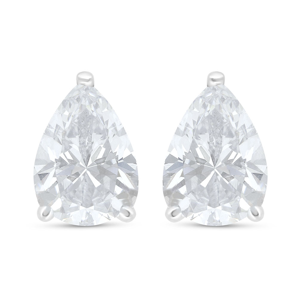 Sterling Silver 925 Earring Rhodium Plated Embedded With White Zircon