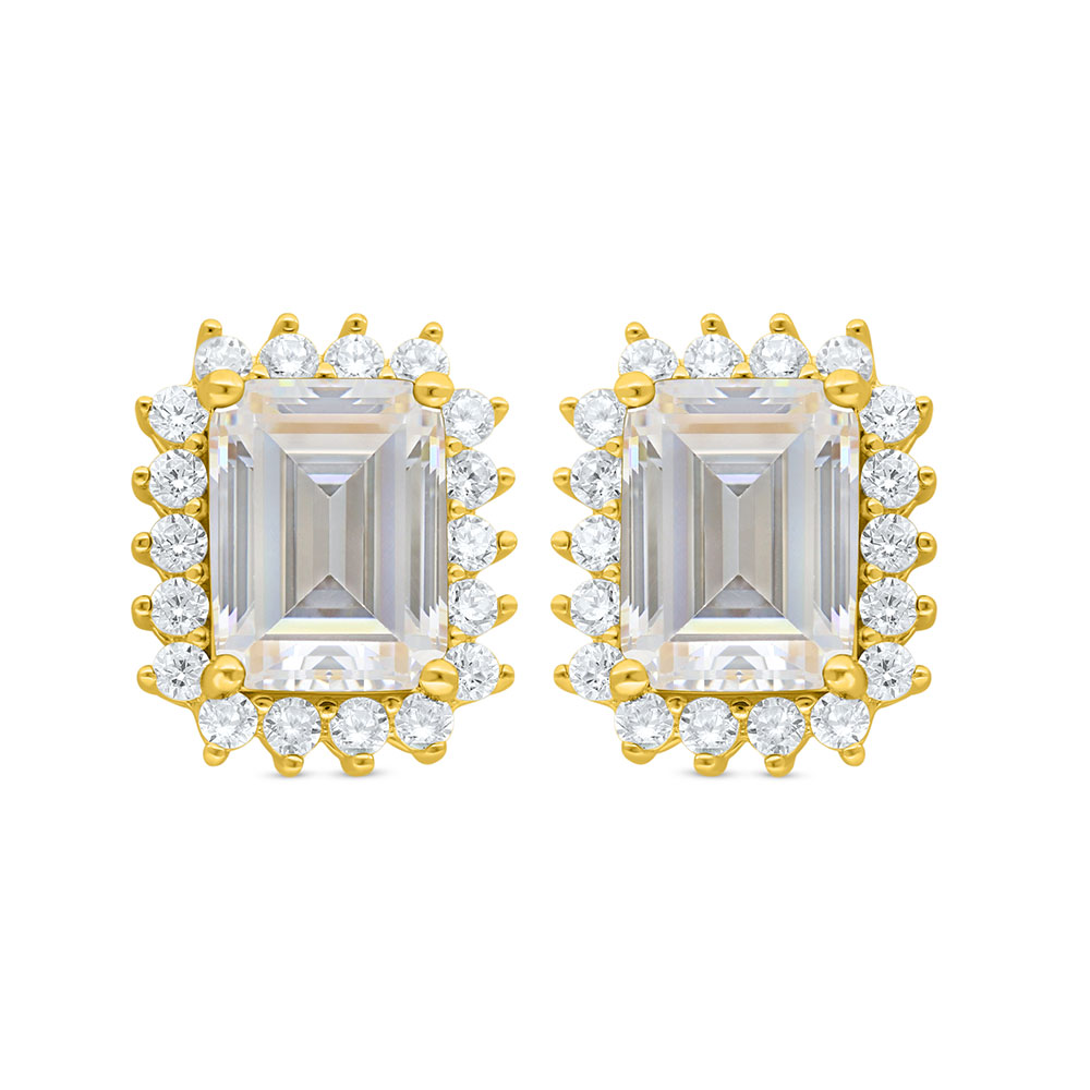 Sterling Silver 925 Earring Golden Plated Embedded With White Zircon