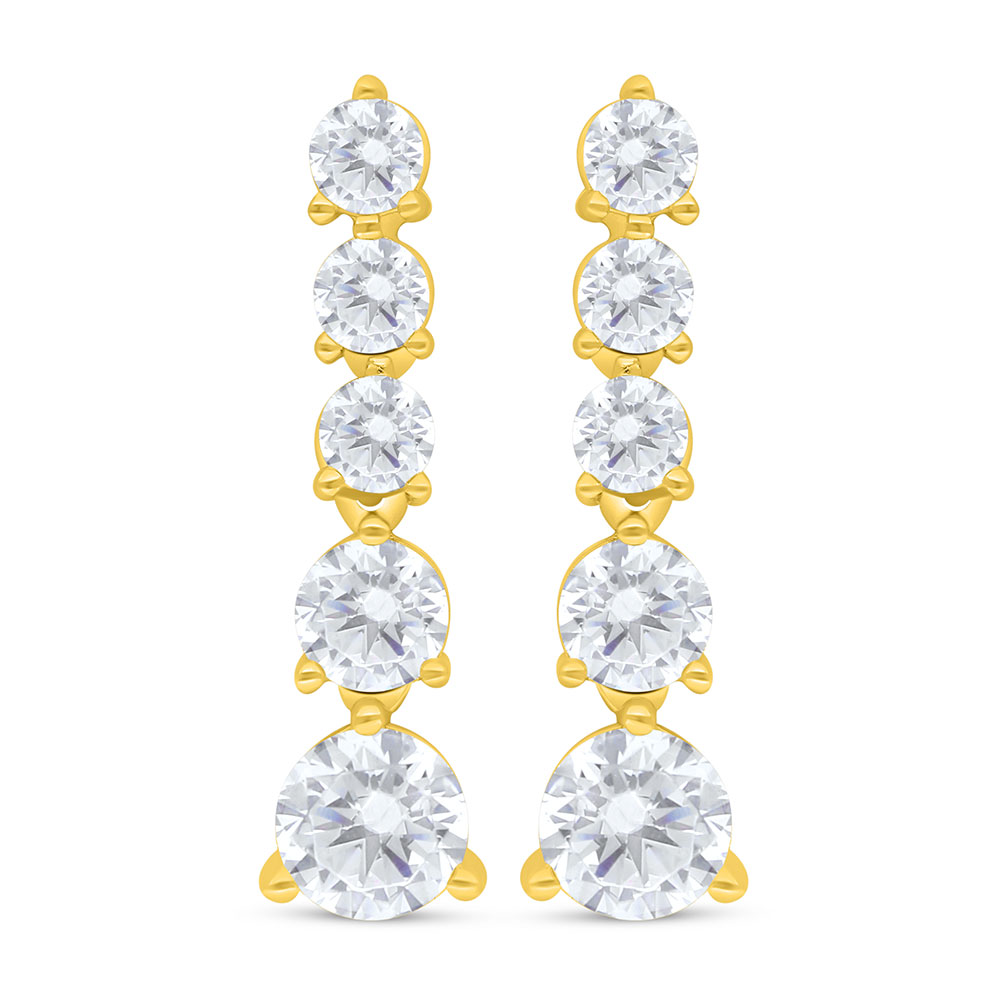 Sterling Silver 925 Earring Golden Plated Embedded With White Zircon