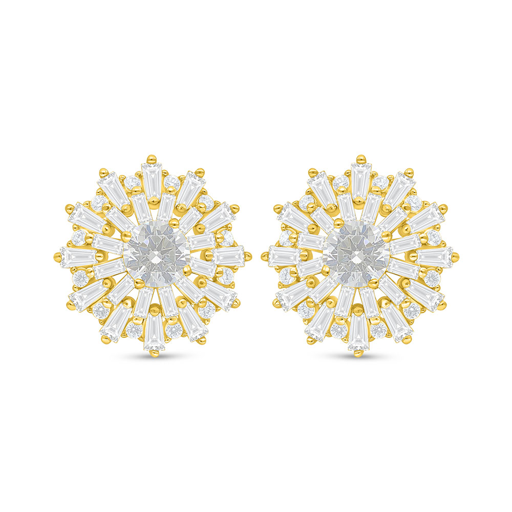 Sterling Silver 925 Earring Golden Plated Embedded With White Zircon