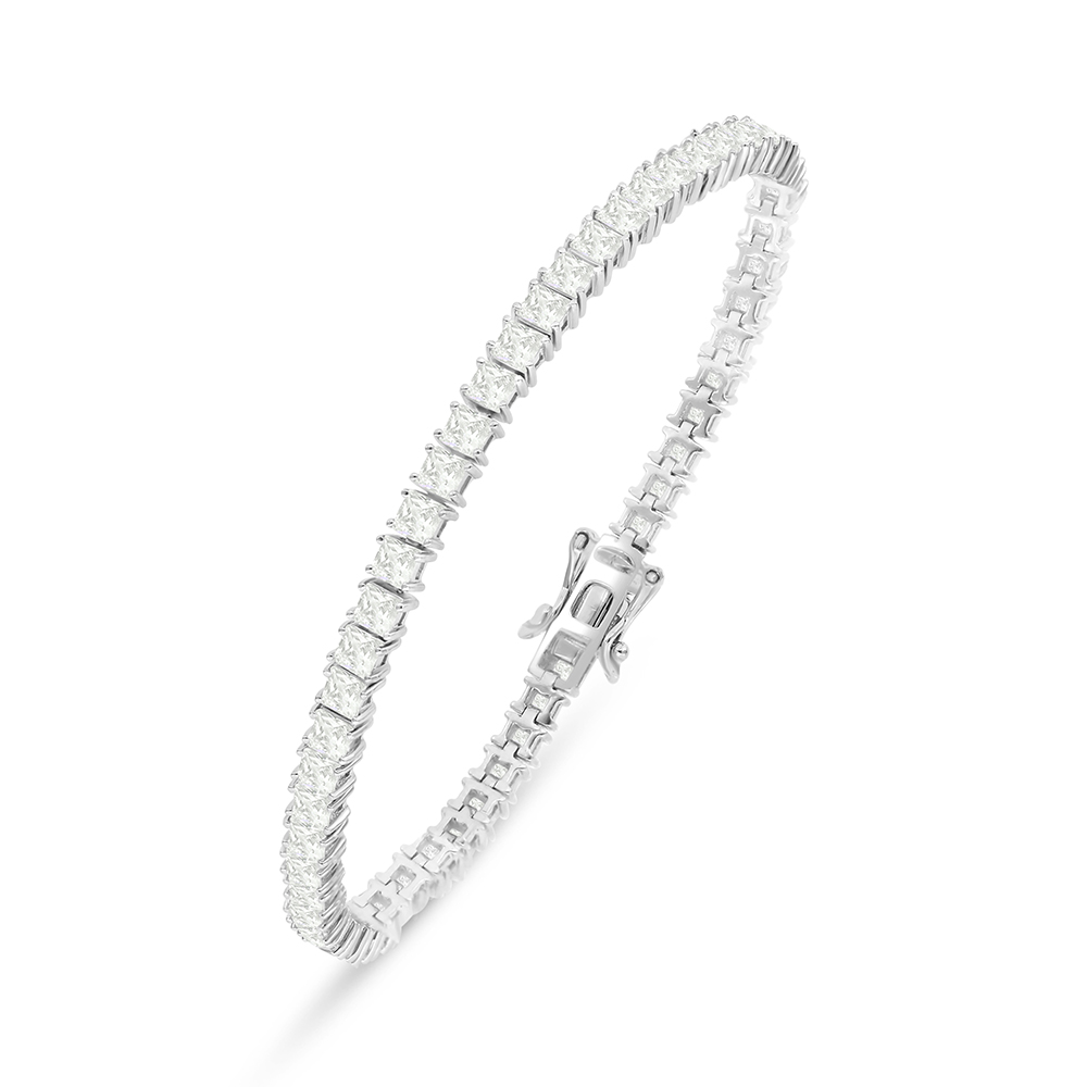 Sterling Silver 925 Bracelet Rhodium Plated Embedded With Yellow Diamond 