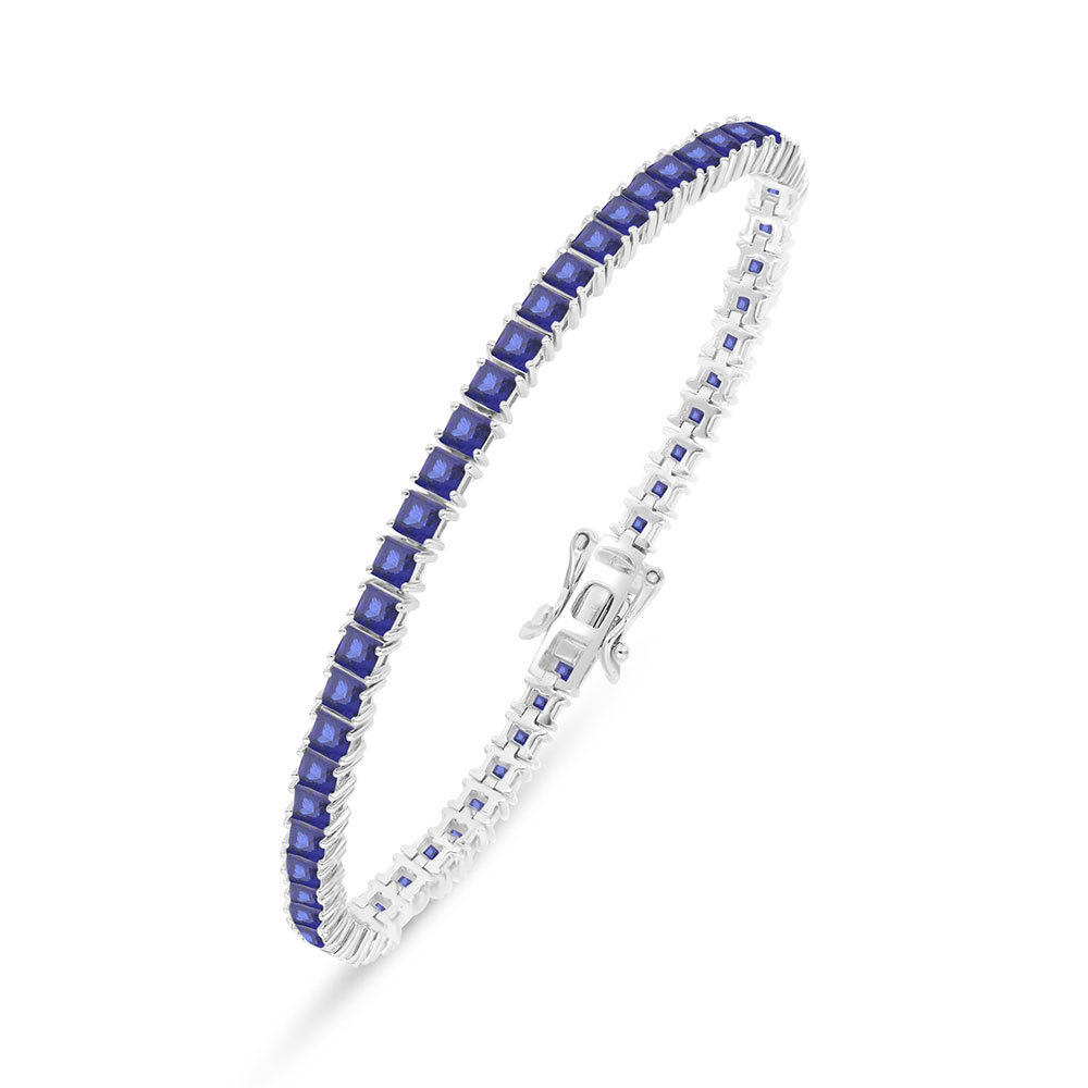 Sterling Silver 925 Bracelet Rhodium Plated Embedded With Sapphire Corundum 