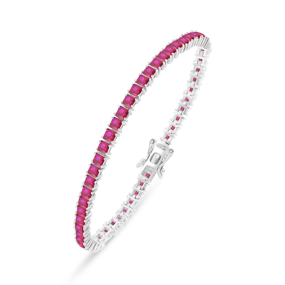 Sterling Silver 925 Bracelet Rhodium Plated Embedded With Ruby Corundum 