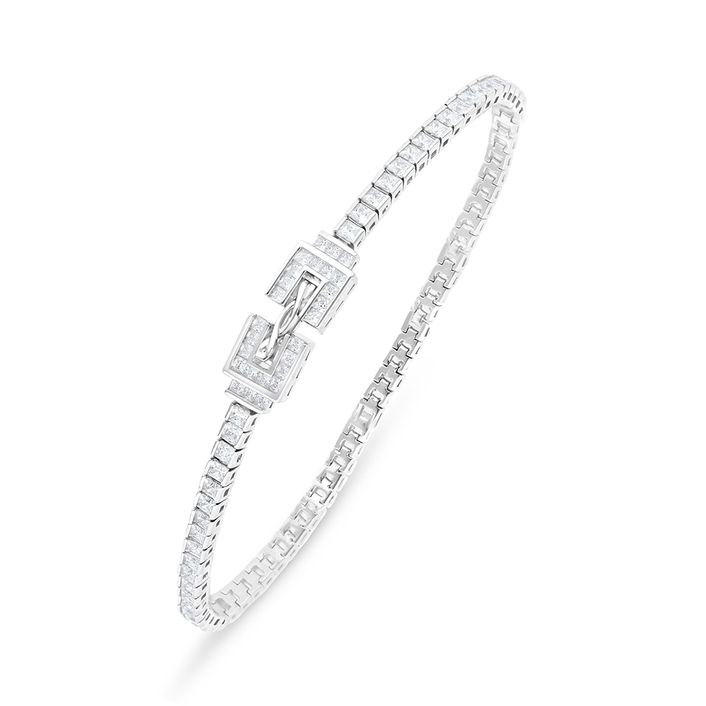 Sterling Silver 925 Bracelet Rhodium Plated Embedded With White Zircon