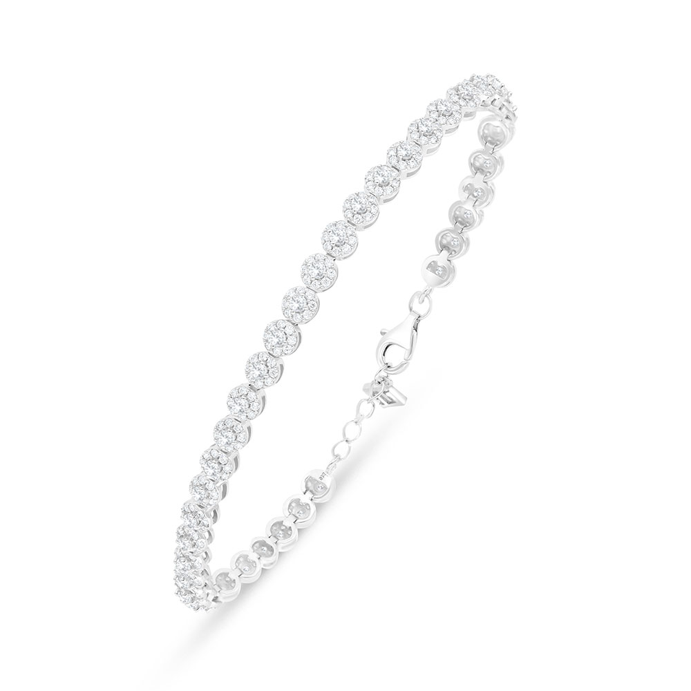 Sterling Silver 925 Bracelet Rhodium Plated Embedded With White Zircon