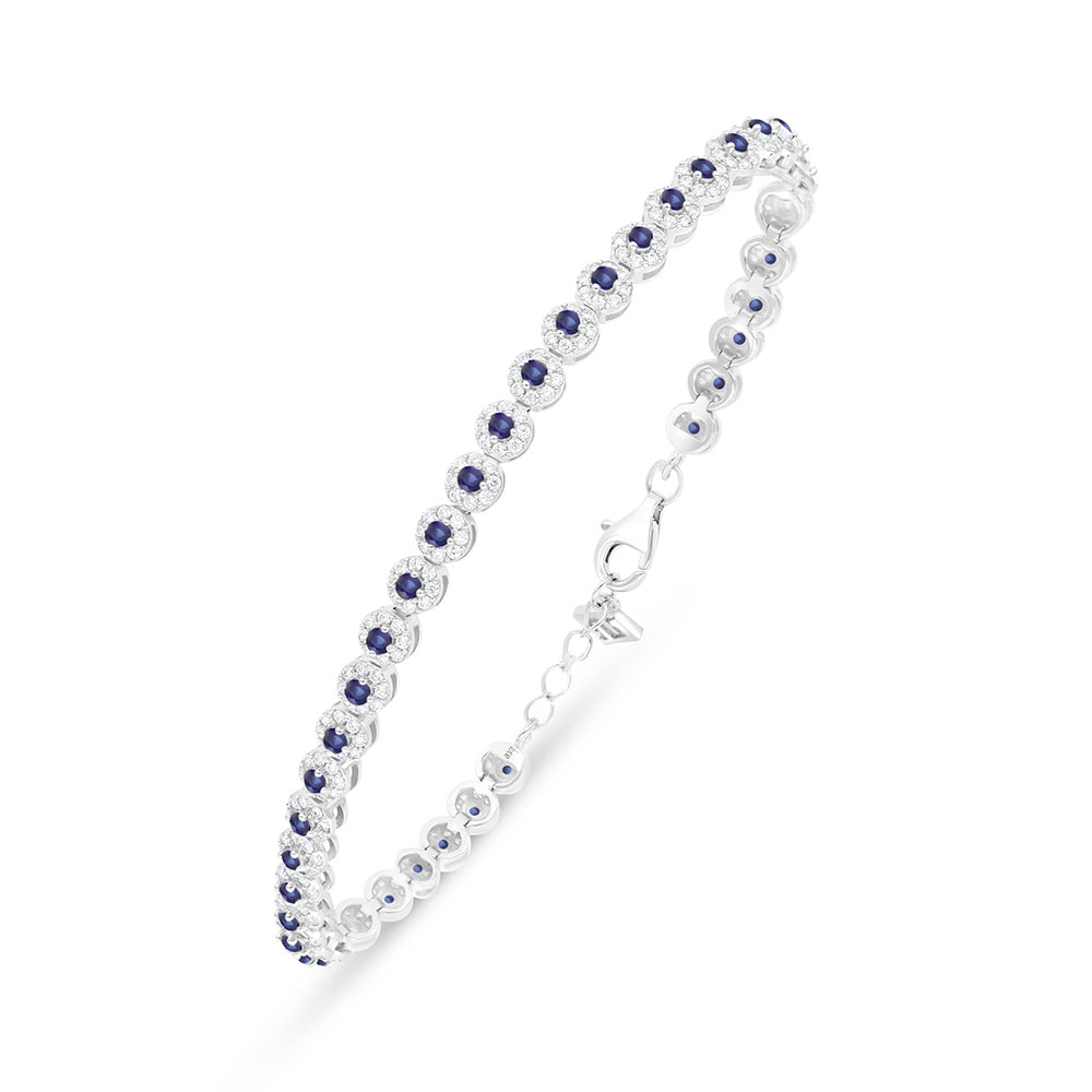 Sterling Silver 925 Bracelet Rhodium Plated Embedded With Sapphire Corundum And White Zircon