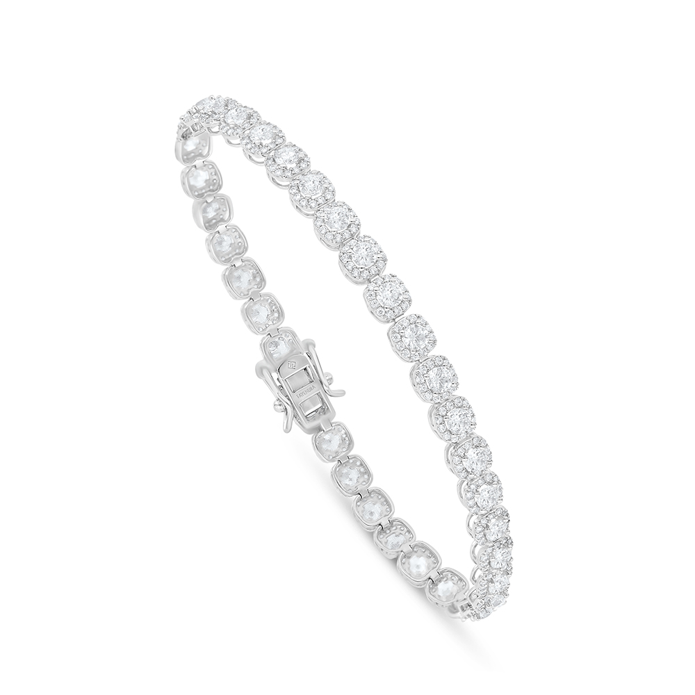 Sterling Silver 925 Bracelet Rhodium Plated Embedded With White Zircon