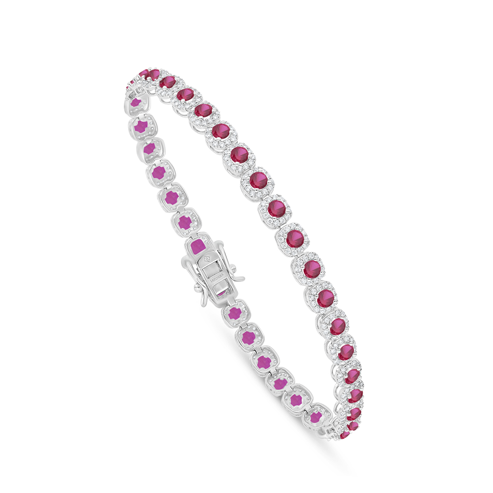 Sterling Silver 925 Bracelet Rhodium Plated Embedded With Ruby Corundum And White Zircon