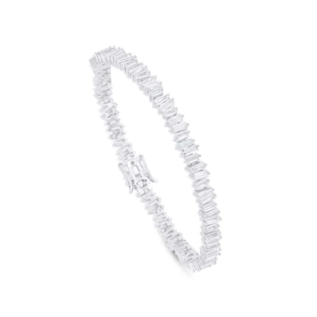 Sterling Silver 925 Bracelet Rhodium Plated Embedded With White Zircon