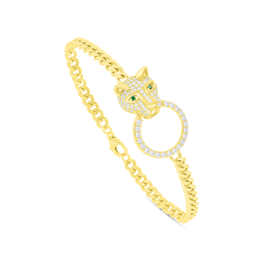 Sterling Silver 925 Bracelet Golden Plated Embedded With Emerald Zircon And White Zircon