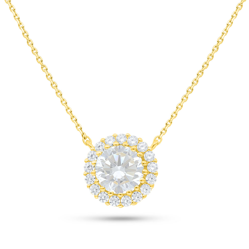 Sterling Silver 925 Necklace Golden Plated Embedded With White Zircon