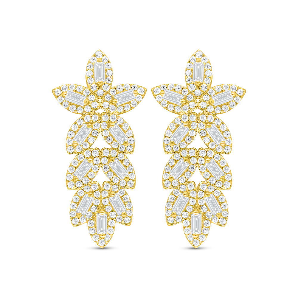 Sterling Silver 925 Earring Golden Plated Embedded With White Zircon