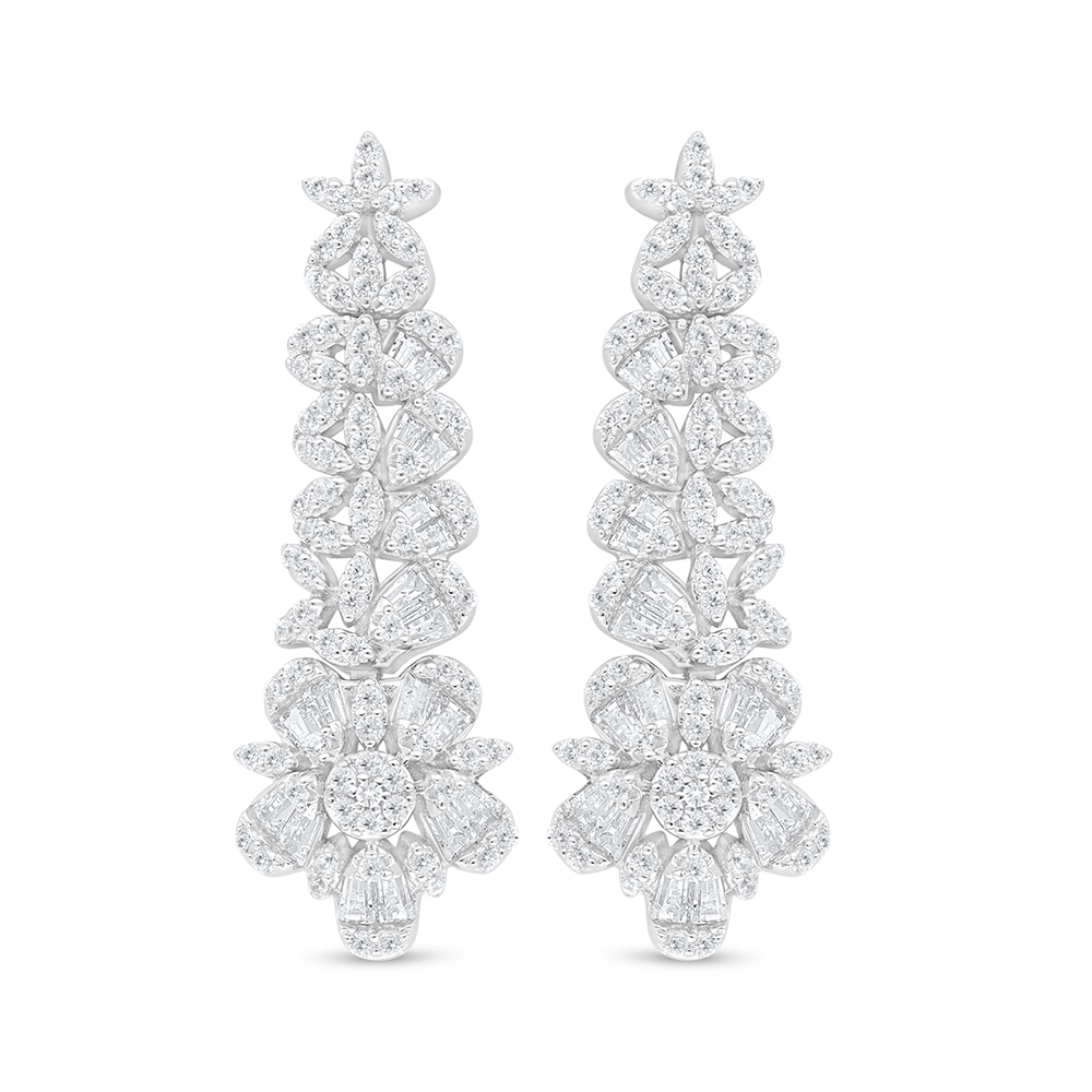 Sterling Silver 925 Earring Rhodium Plated Embedded With White Zircon