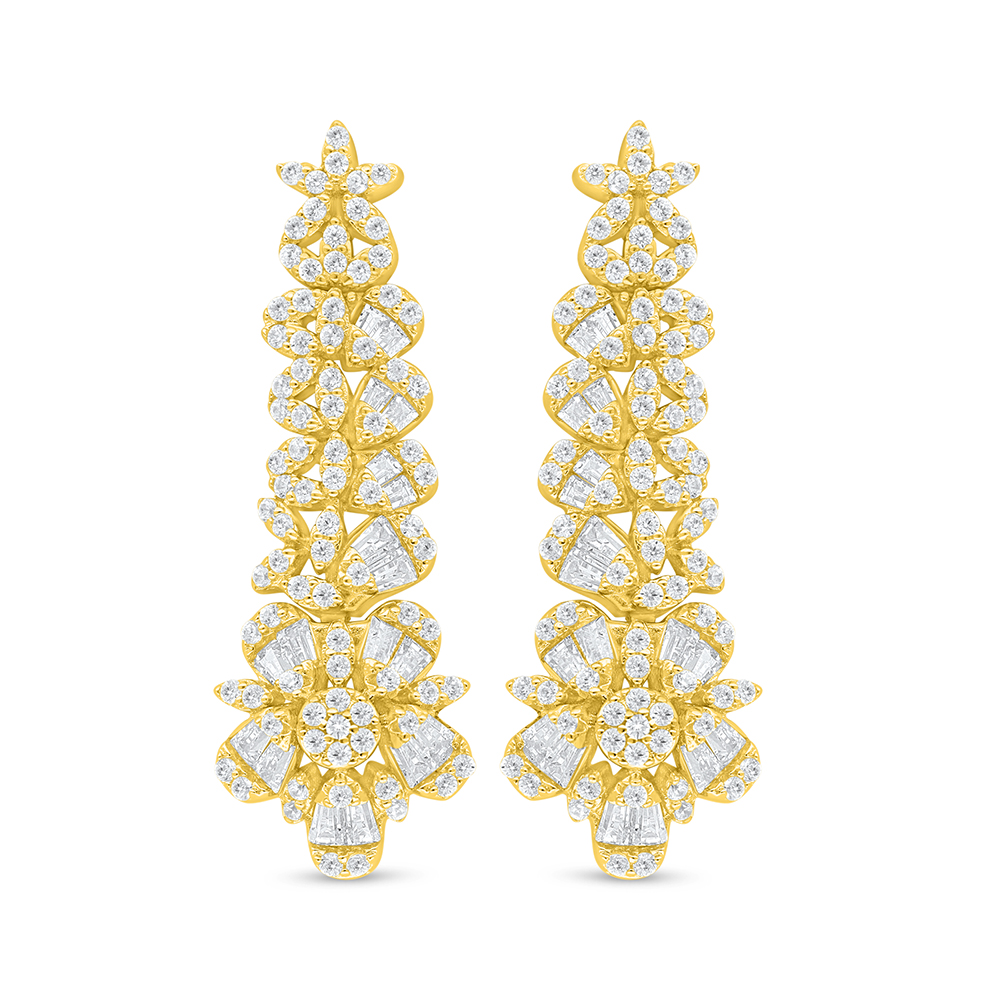 Sterling Silver 925 Earring Golden Plated Embedded With White Zircon