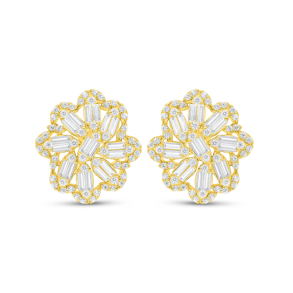 Sterling Silver 925 Earring Golden Plated Embedded With White Zircon